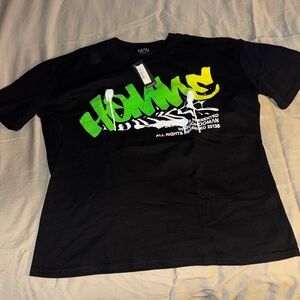 BoohooMAN Black Tee with Neon Green & Yellow Graffiti Print